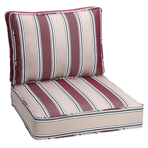 Hermoce Outdoor Deep Seating Cushion Set, 24" X 24", Waterproof &amp;amp; Fade Resistant Patio Furniture Cushions With Handle, Deep Seat and Back Cushion for Chair and Sofa (1, Red Stripe)