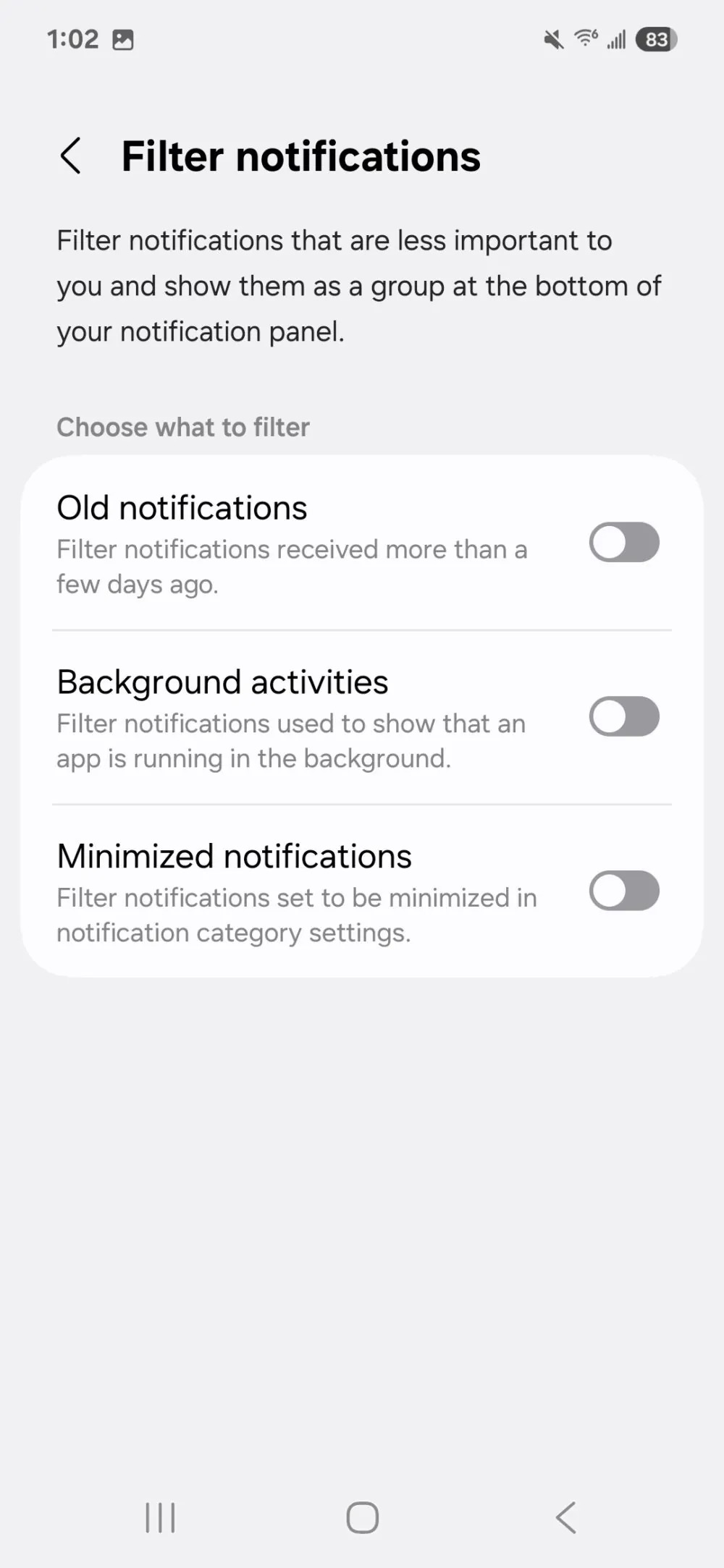 One UI 7 filter notifications feature