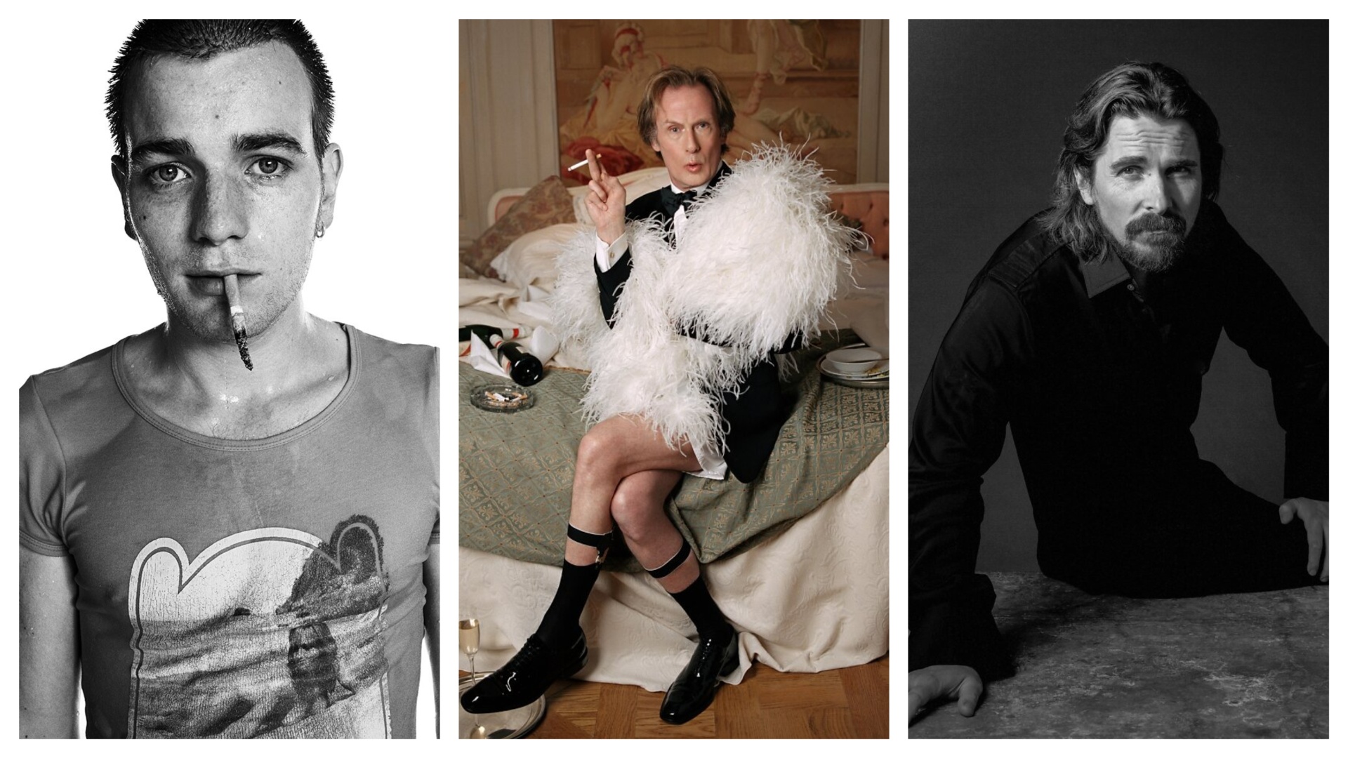Three images taken by Lorenzo Agius including Ewan McGregor, Bill Nighy and Christian Bale 