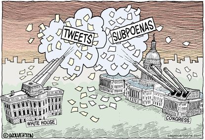 Political Cartoon U.S. White House Trump tweets Subpoenas