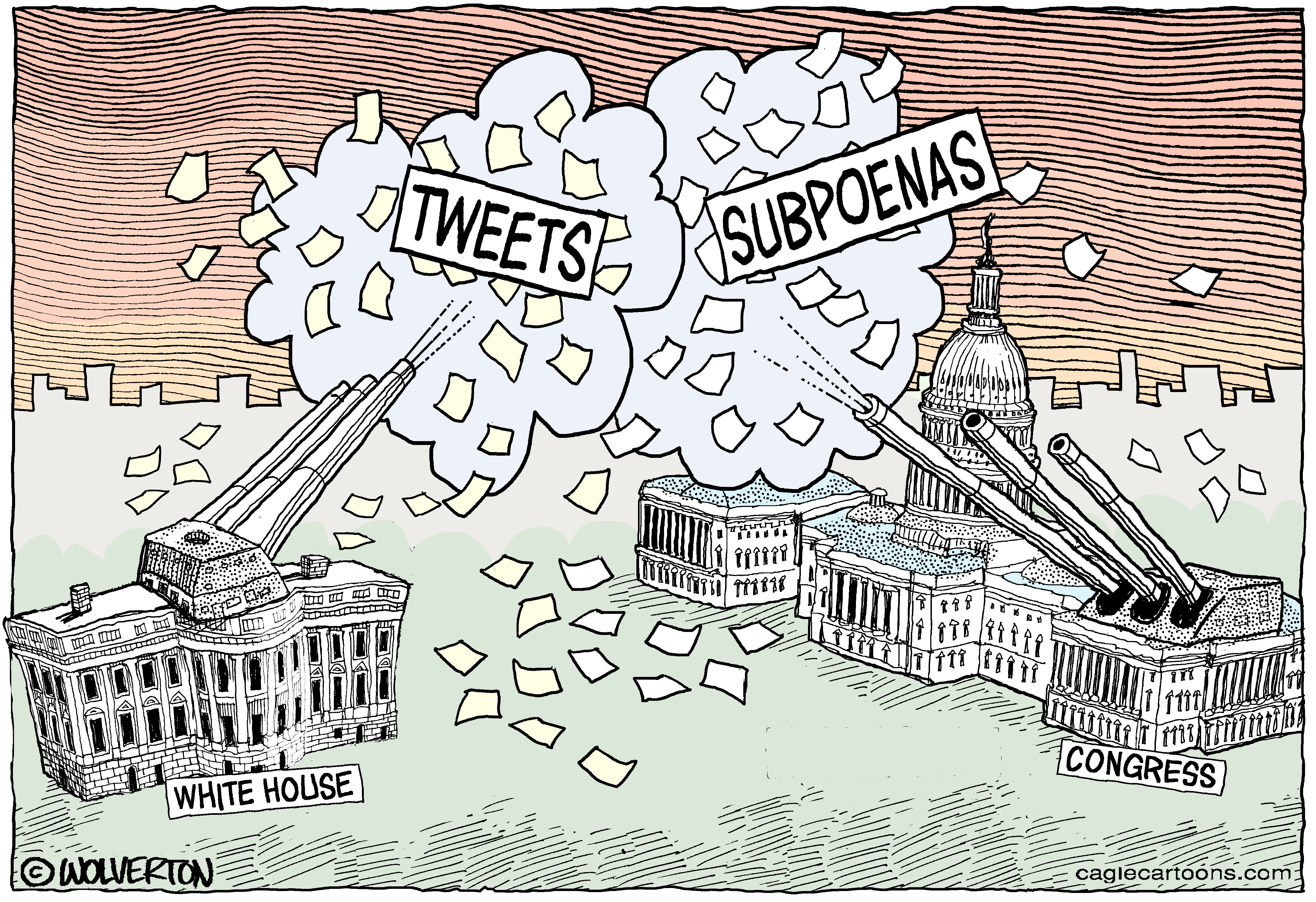 Political Cartoon U.S. White House Trump tweets Subpoenas