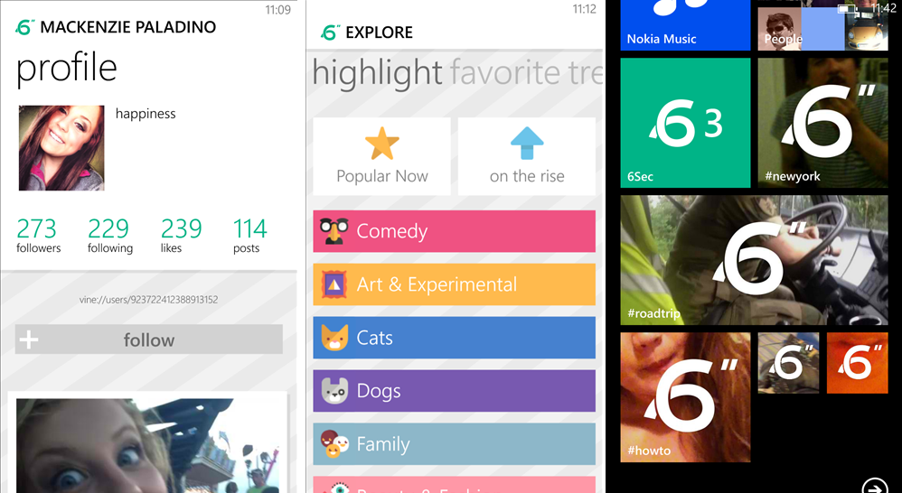 Unofficial Vine app, 6Sec, for Windows Phone