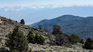 A hazy view of the Sierra Nevada range from White Mountain Peak California