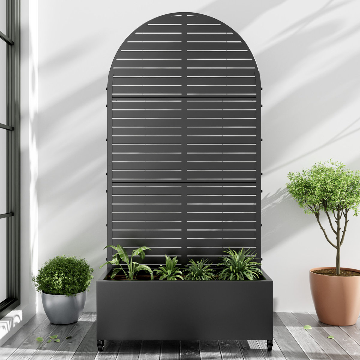 Latitude Run&amp;reg; Arch Metal Planter Box With Trellis With Wheels &amp;amp; Reviews | Wayfair