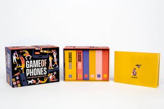 best card game: an open game of Phones box, showing the colourful boxes inside