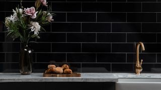 black rectangular kitchen wall tiles