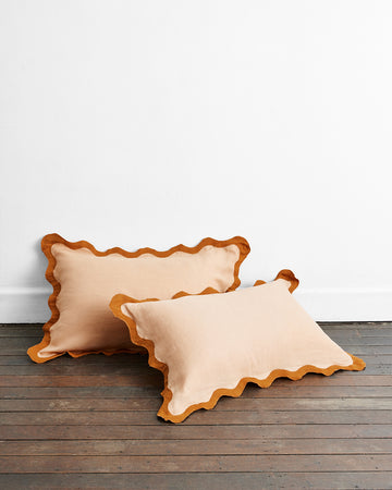 Terracotta & Rust 100% French Flax Linen Scalloped Pillowcases (set of Two)