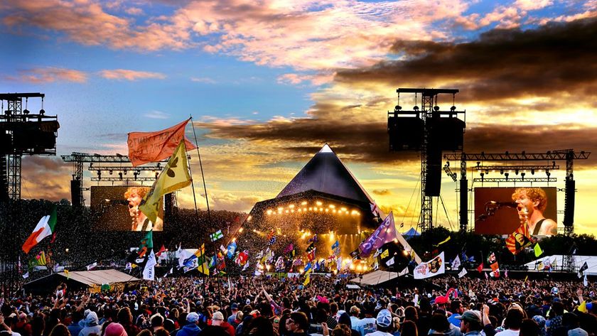 The Pyramid stage lit up with thousands of fans during a Glastonbury Festival headline set