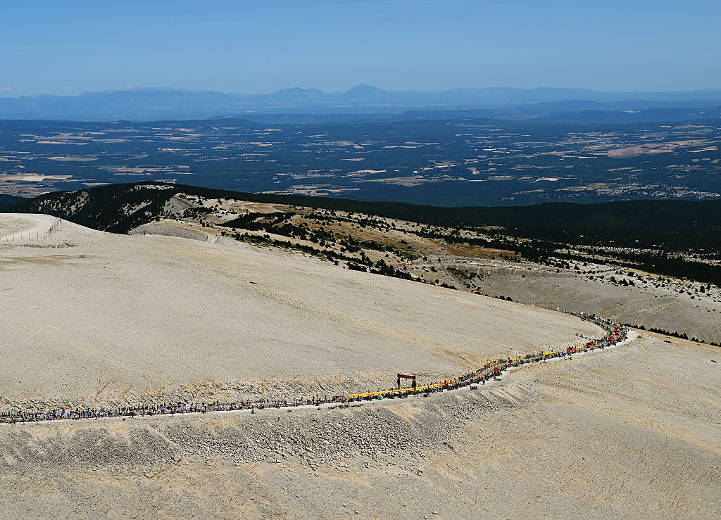 MONT VENTOUX, FRANCE - JULY 22: General view of Mont Ventoux during the 112th Tour de France 2025, Stage 16 a 171.5km stage from Montpellier to Mont Ventoux 1902m / #UCIWT / on July 22, 2025 in Mont Ventoux, France. (Photo by Tim de Waele/Getty Images)