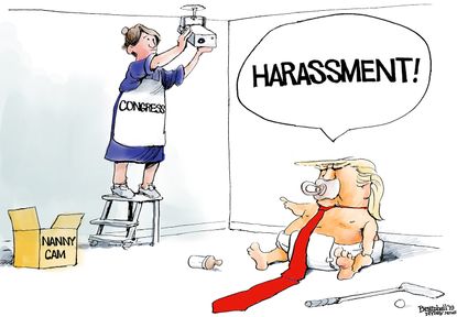 Political Cartoon U.S. Trump nanny cam harassment