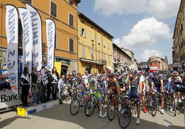 The peloton awaits the start of stage three.