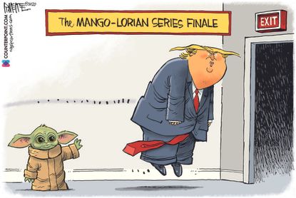 Political Cartoon U.S. Trump Mandalorian Baby Yoda