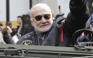 Apollo 11 astronaut Buzz Aldrin, seen here in a 2019 Veteran's Day parade in New York City, has received his first vaccination shot for COVID-19.