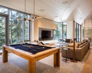 Games room inside modernist British Columbia house