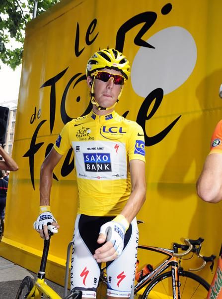 Andy Schleck awaits the start of stage 10.