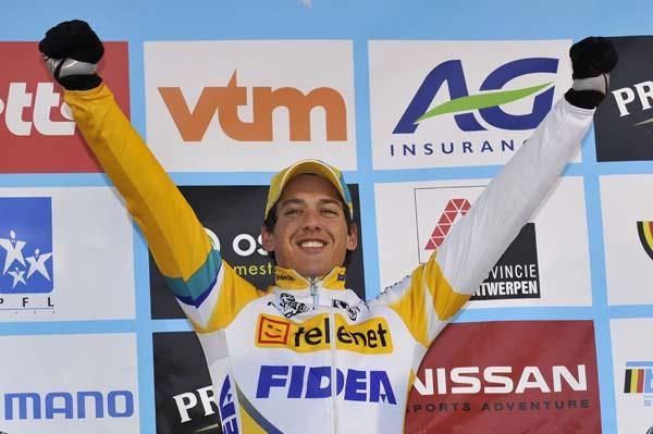 Tom Meeusen clearly enjoying the podium time in Oostmalle.