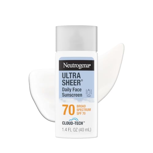 Neutrogena Ultra Sheer Daily Face Sunscreen Spf 70 With Bemt, 1.4 Fl. Oz | Lightweight Next-Gen Face Sunscreen With Cloud-Tech, Micro-Peptides, No White Cast, Invisible Finish &amp;amp; Cloud-Like Feel