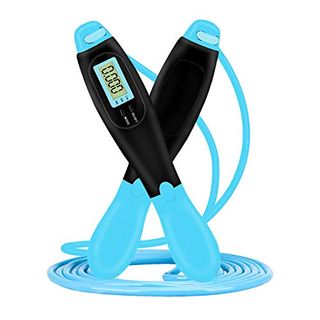 Lxmtou Skipping Rope With Counter 9999 Times for Adult Children Exercise Fitness Jump Rope for Kids Women Adjustable Length (black&blue)