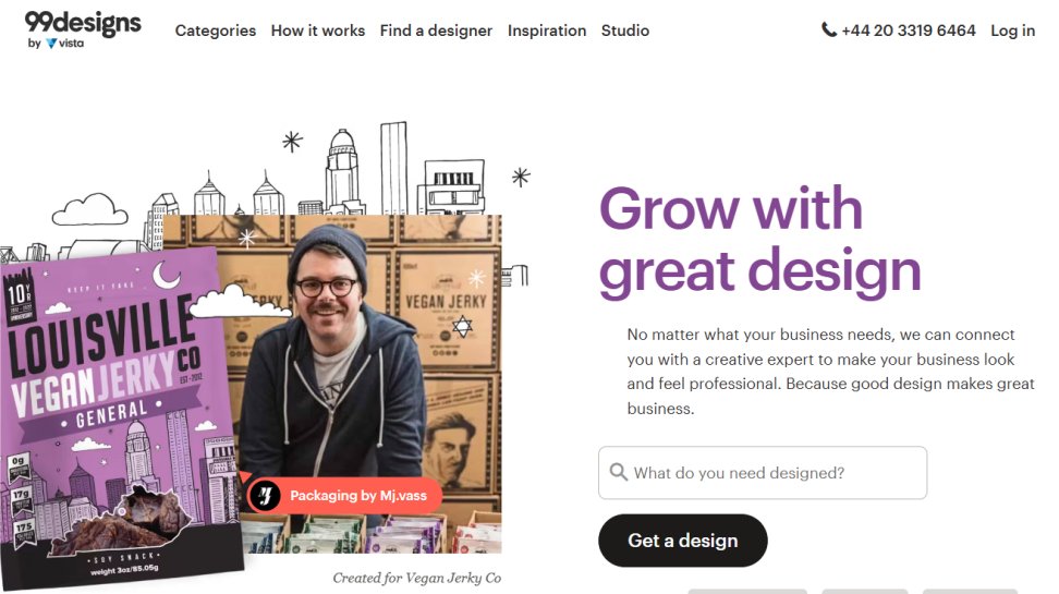 99designs website screenshot (June 2025).