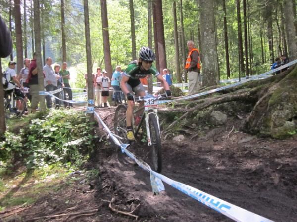 Mary McConneloug races the World Cup in Champery, Switzerland
