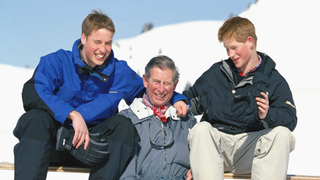 The Prince Of Wales And Princes William & Harry Skiing In Klosters, Switzzerland in 2000