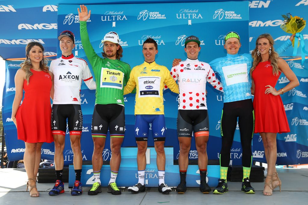 The classification leaders on the podium