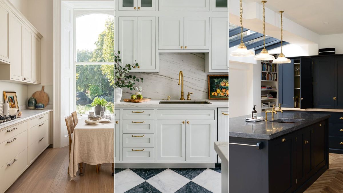 Navy Blue Kitchen Cabinets with Brass Hardware - Transitional