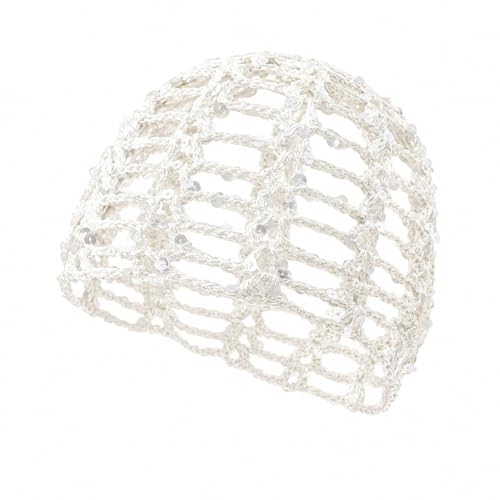 Rpzl Summer Festival Hat, Women's Crochet Beanie Hat, Cotton Lace Open-Knit Design With Sequin Detailing, One Size, Casual (opal Glow)