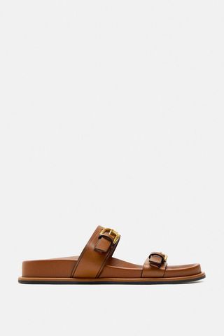 flat buckled sandals in brown