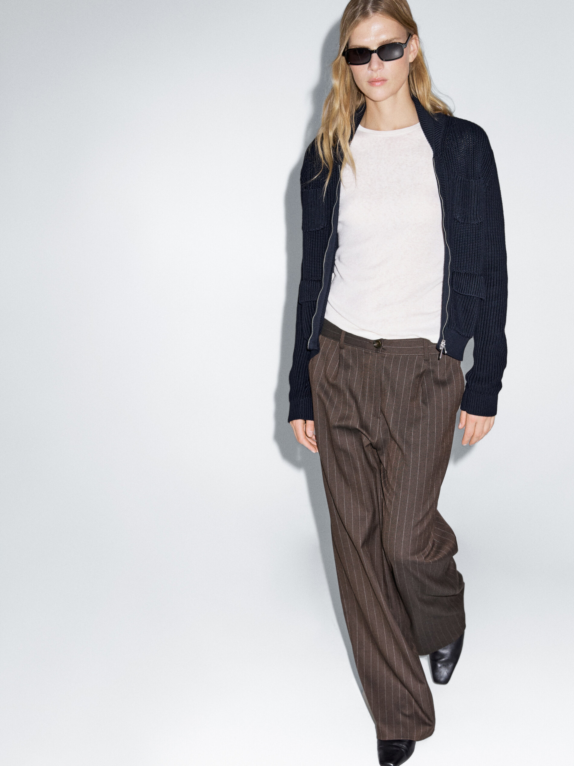 Pinstripe Wide-Leg Trousers