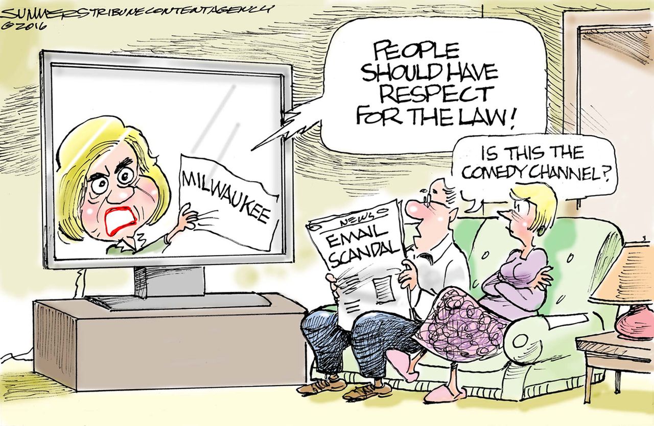 Political cartoon U.S. comedy Hillary Clinton respect law email scandal