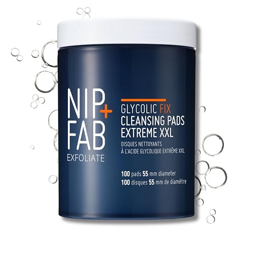 Nip + Fab Glycolic Fix Night Pads Extreme Xxl &amp;ndash; 5% Glycolic Acid Exfoliating Facial Pads With Salicylic Acid (bha) &amp;amp; Lactic Acid for Resurfacing, Pore Clearing &amp;amp; Glowing Skin, 100 Pads
