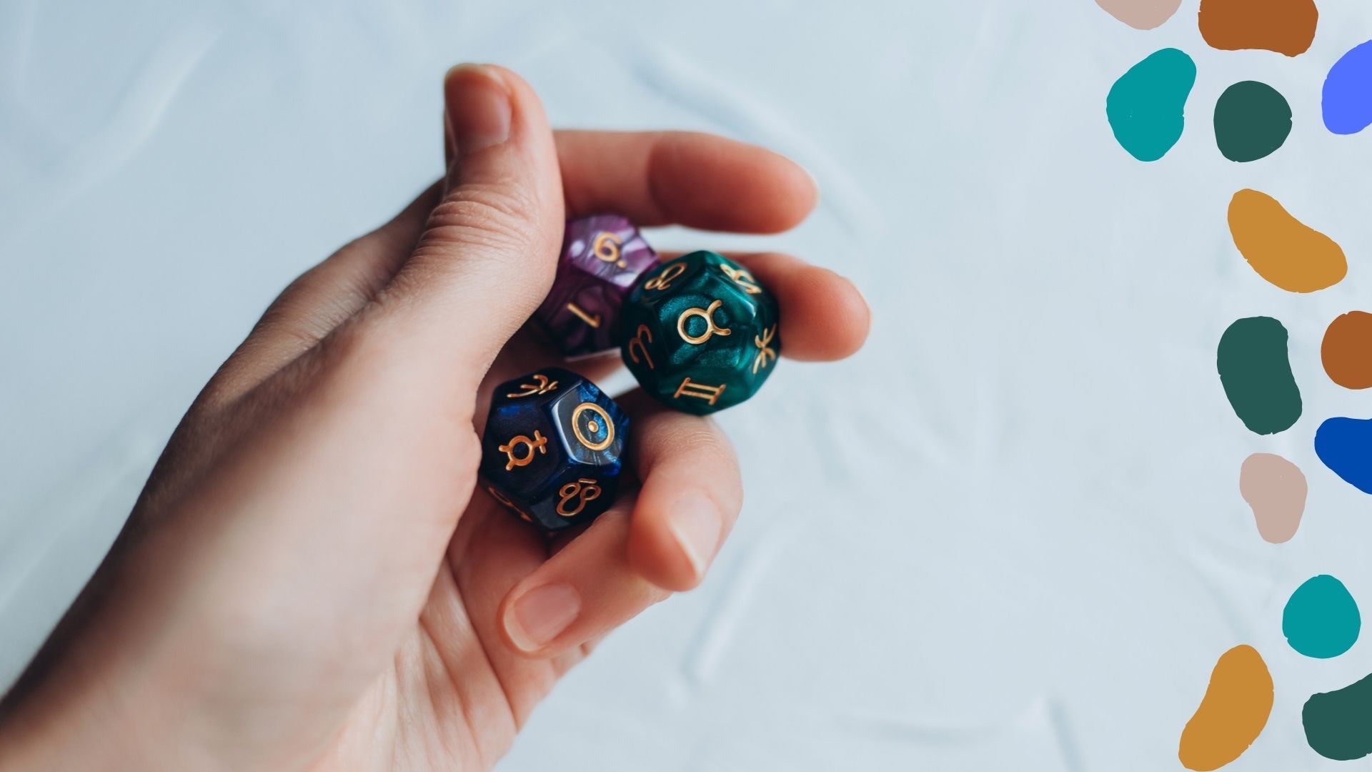 A woman holding three dice to represent money horoscope predictions for 2022