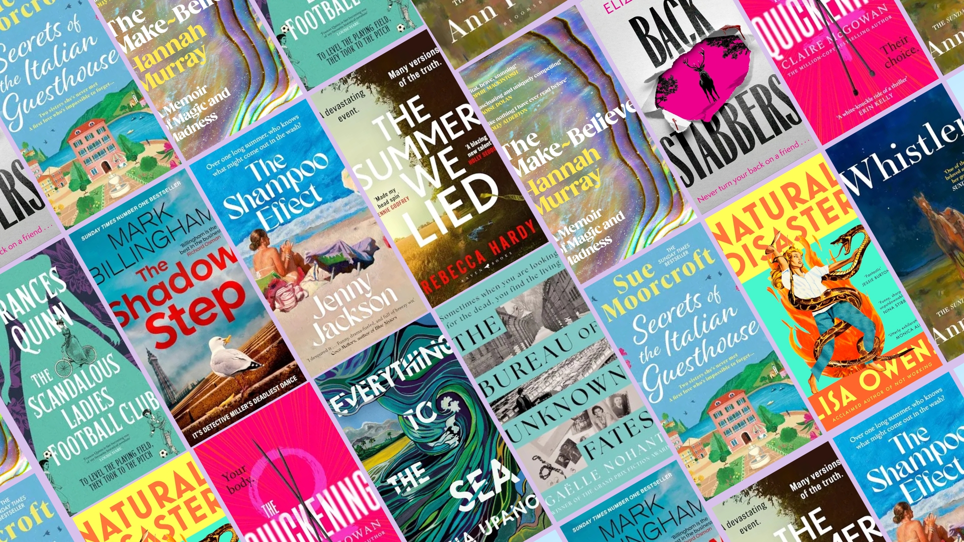 the front covers of best books to read in august, including the shadow step, the shampoo effect, the summer we lied, natural disasters, everything to the sea, back stabbers, and more