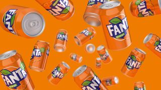 Tumbling cans of Fanta
