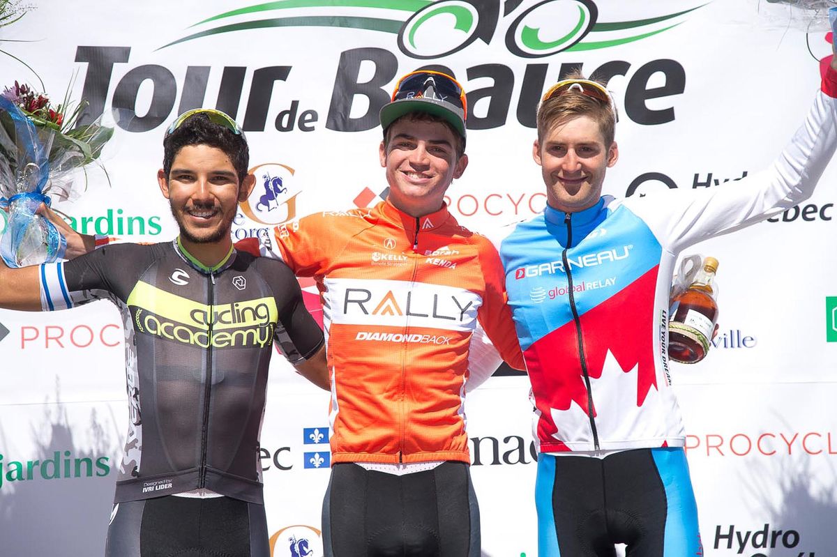 Mont Megantic podium at Tour de Beauce: Luis Lemus, Sepp Kuss and Hugo Houle.