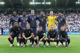 The England Euro 2024 squad pose for a team photo prior to the international friendly match between England and Bosnia & Herzegovina at St James' Park on June 03, 2024 in Newcastle upon Tyne, England. 