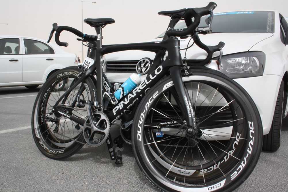Team Sky bikes line up outside the team car