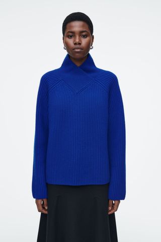 Wrap-Collar Merino Wool Sweater