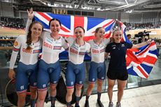 Women's team pursuit team celebrate victory