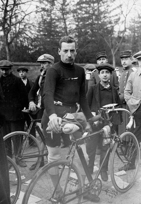 A rider poses for a photograph before the 1913 edition of Paris-Roubaix