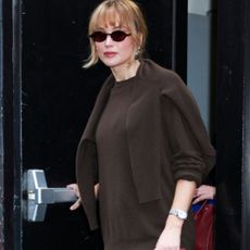 Jennifer Lawrence brown draped jumper