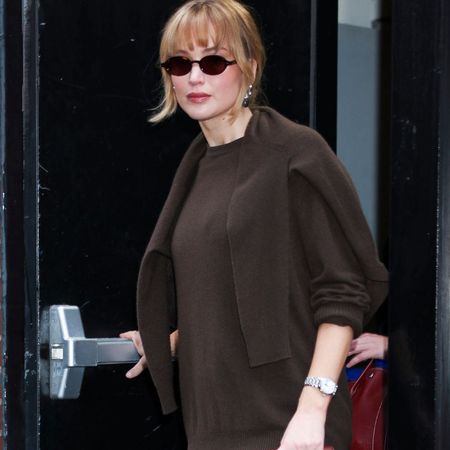 Jennifer Lawrence brown draped jumper