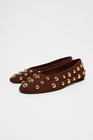 Studded Suede Ballet Flats