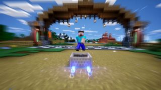 Minecraft Steve in a screenshot from Sonic Racing: CrossWorlds' Summer Game Fest trailer.