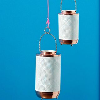 copper lantern for tea light pillar candle