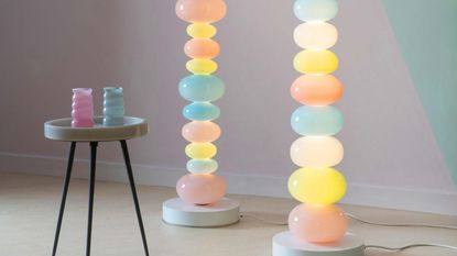 floor lamp with semi-translucent colorful ovals of glass
