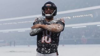 Chicago Bears quarterback Caleb Williams covered in snow in Madden NFL 27