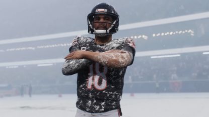 Chicago Bears quarterback Caleb Williams covered in snow in Madden NFL 27