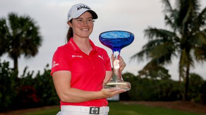 Leona Maguire with the trophy after winning the 2022 Drive On Championship in Arizona